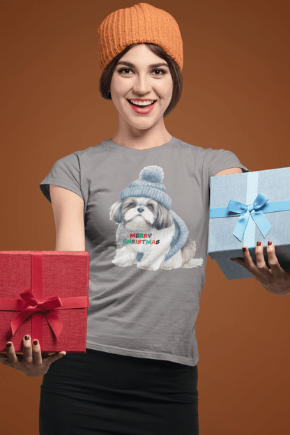 Merry Christmas Shih Tzu T-Shirt – Festive Gift for Dog Lovers & Moms - Shih Tzu Gifts