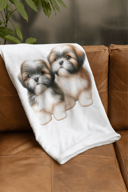 Two Babies Shih Tzu Velveteen Plush Blanket - Shih Tzu Gifts