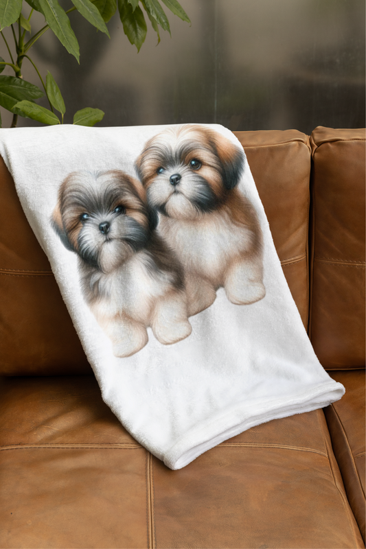 Two Babies Shih Tzu Velveteen Plush Blanket