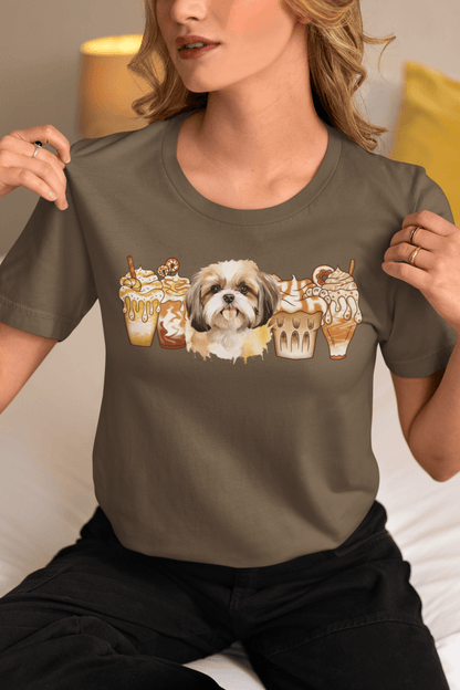 Shih Tzu With Ice Coffee T-Shirt - Cute & Comfortable Dog Lover Tee - Shih Tzu Gifts