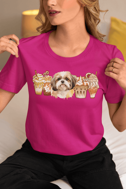 Shih Tzu With Ice Coffee T-Shirt - Cute & Comfortable Dog Lover Tee - Shih Tzu Gifts