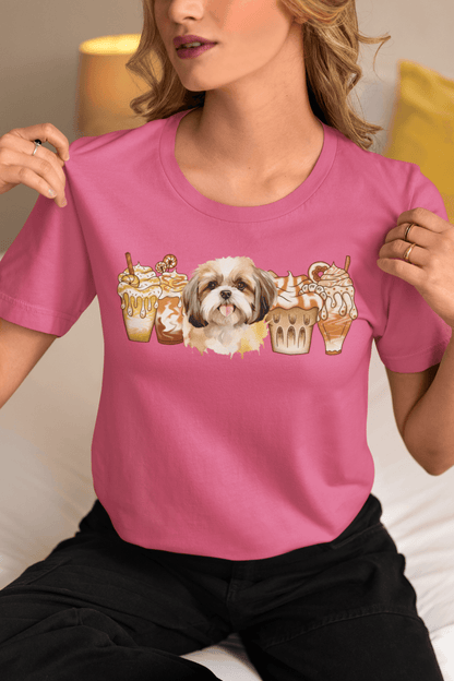 Shih Tzu With Ice Coffee T-Shirt - Cute & Comfortable Dog Lover Tee - Shih Tzu Gifts