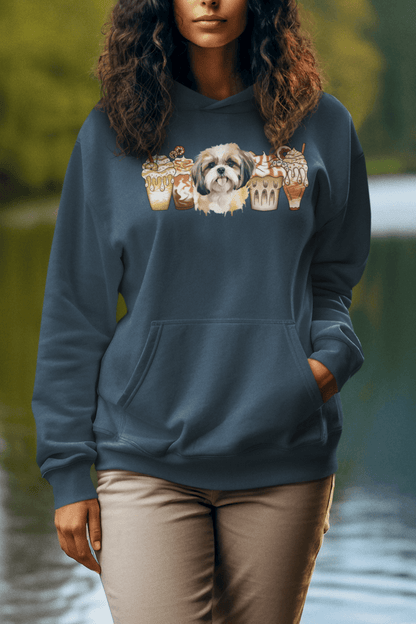 Shih Tzu With Ice Coffee Hooded Sweatshirt - Shih Tzu Gifts