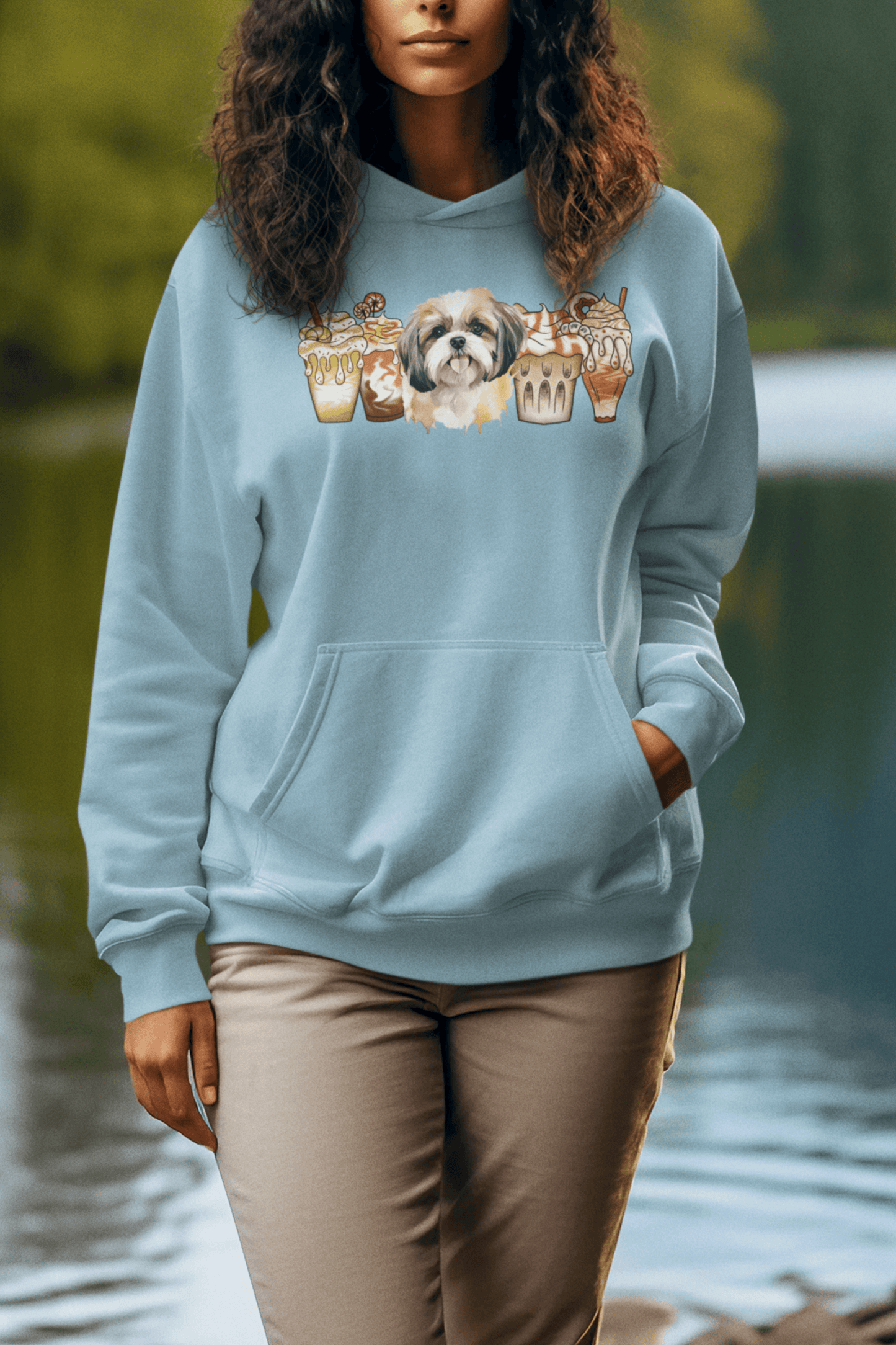 Shih Tzu With Ice Coffee Hooded Sweatshirt - Shih Tzu Gifts