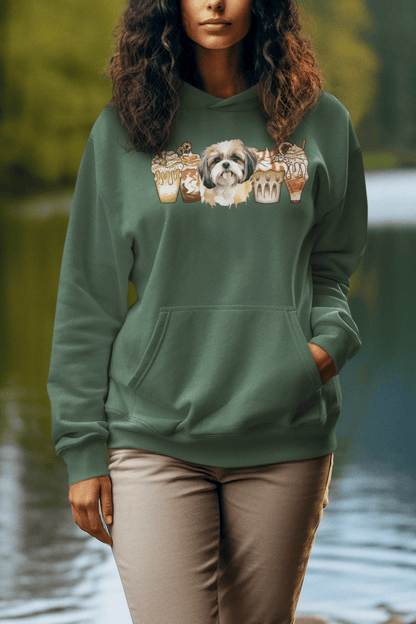 Shih Tzu With Ice Coffee Hooded Sweatshirt - Shih Tzu Gifts