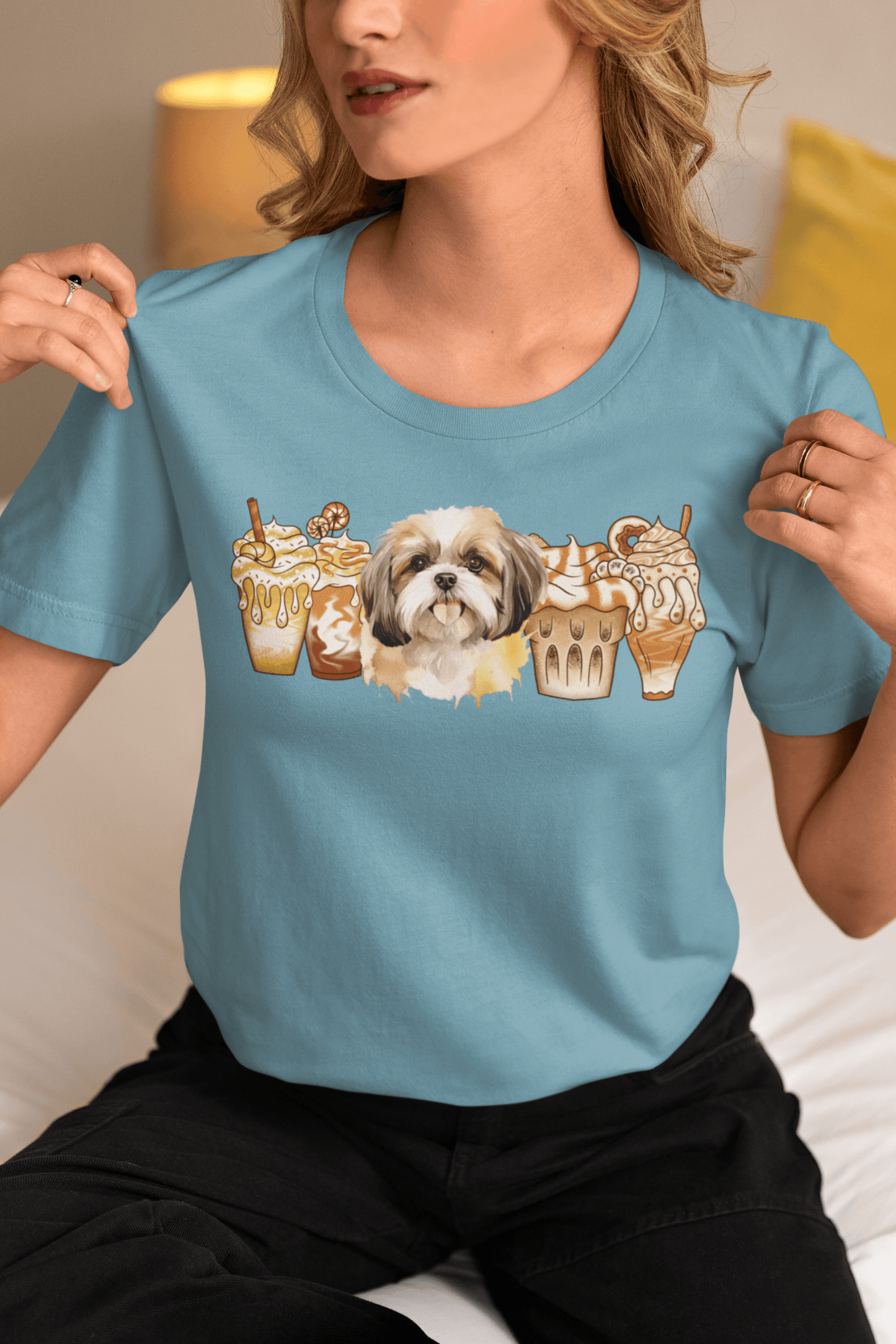 Shih Tzu With Ice Coffee T-Shirt - Cute & Comfortable Dog Lover Tee - Shih Tzu Gifts