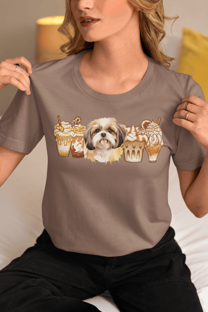 Shih Tzu With Ice Coffee T-Shirt - Cute & Comfortable Dog Lover Tee - Shih Tzu Gifts