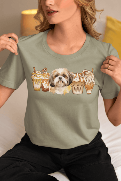 Shih Tzu With Ice Coffee T-Shirt - Cute & Comfortable Dog Lover Tee - Shih Tzu Gifts