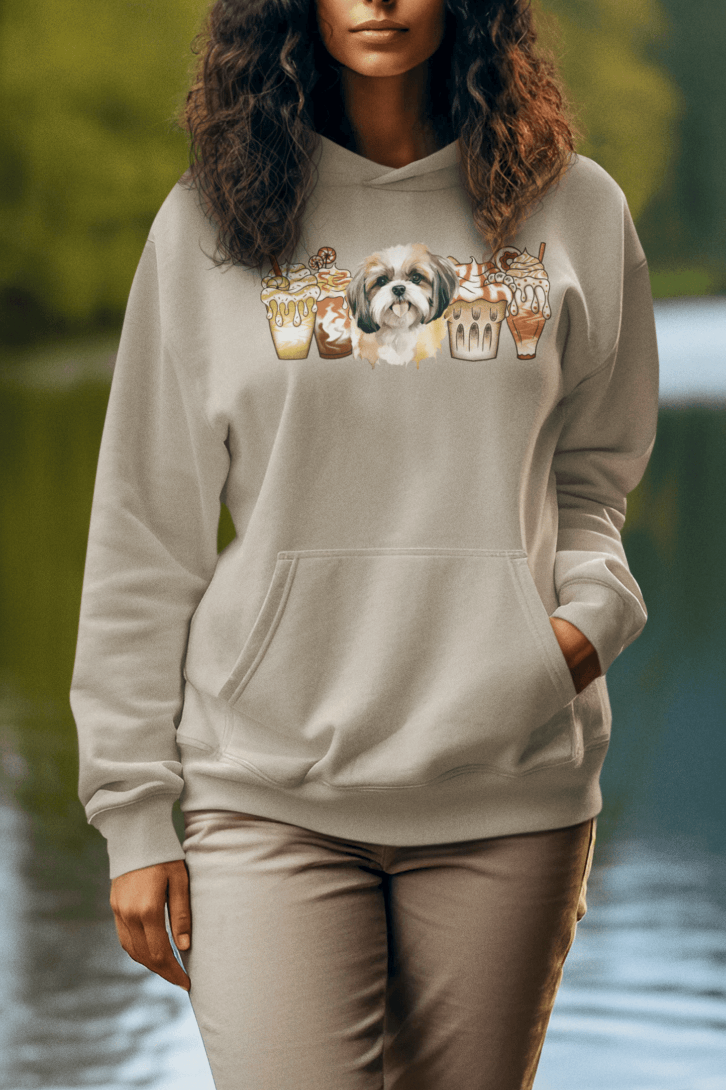 Shih Tzu With Ice Coffee Hooded Sweatshirt - Shih Tzu Gifts