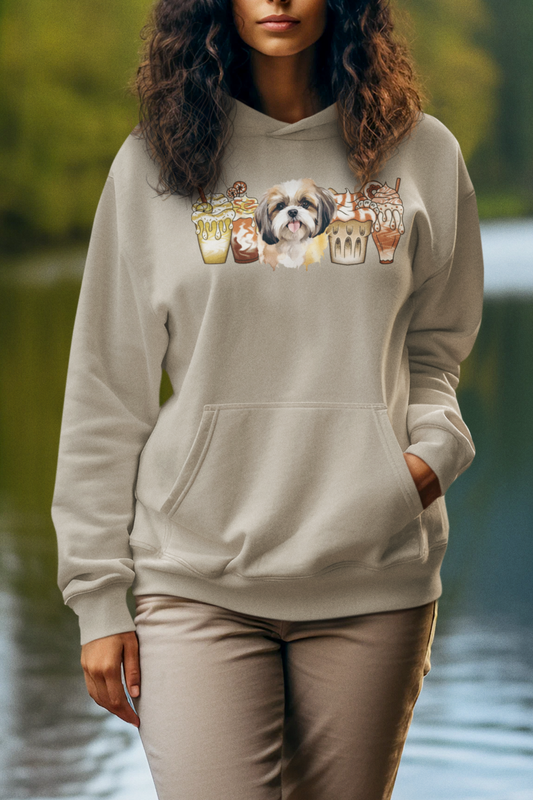 Shih Tzu With Ice Coffee Hooded Sweatshirt