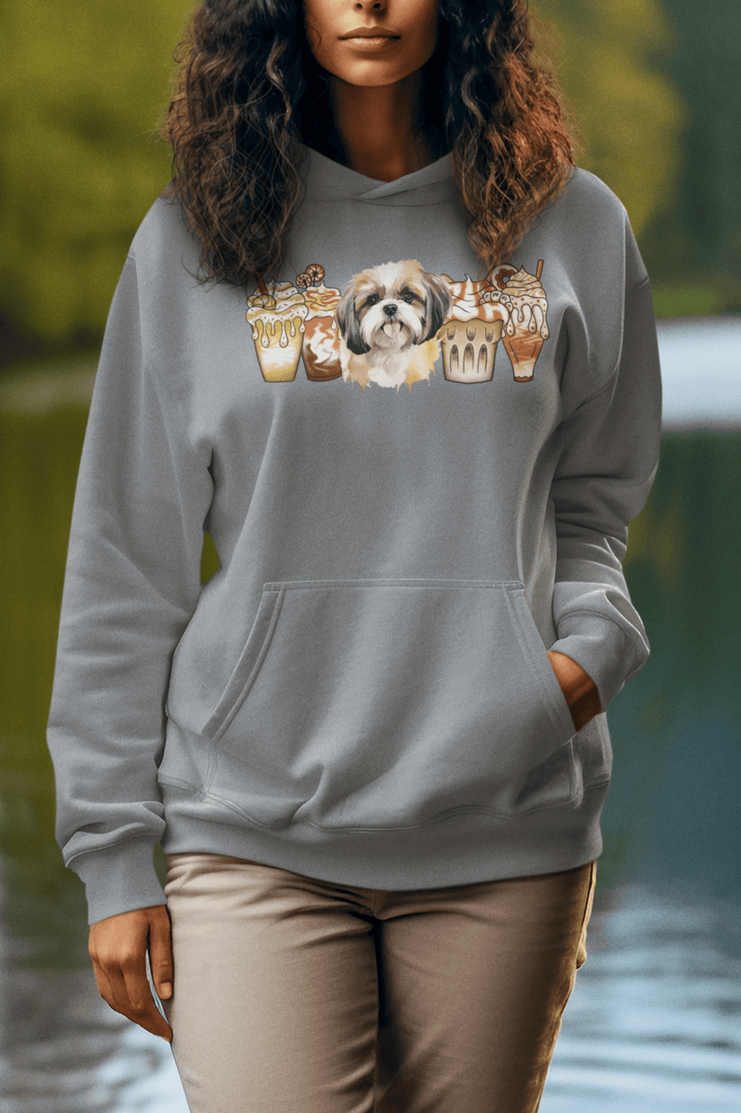 Shih Tzu With Ice Coffee Hooded Sweatshirt - Shih Tzu Gifts