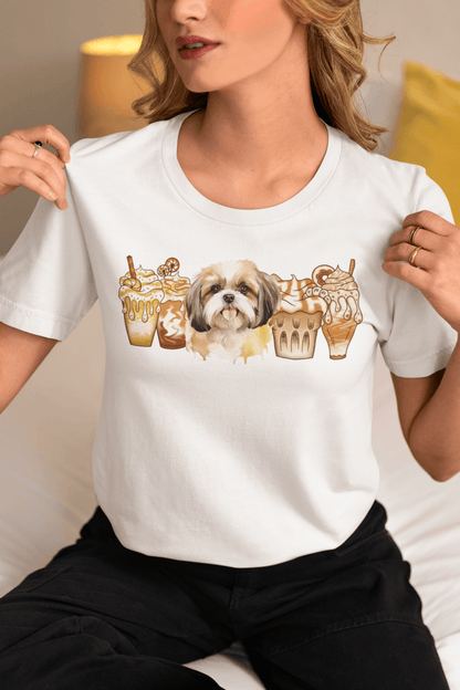 Shih Tzu With Ice Coffee T-Shirt - Cute & Comfortable Dog Lover Tee - Shih Tzu Gifts