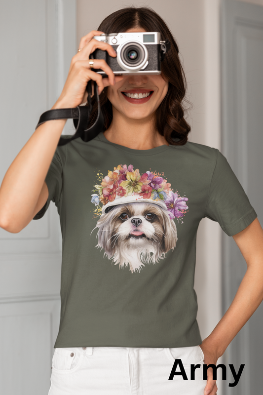 Shih Tzu With Flowers Hat T-Shirt