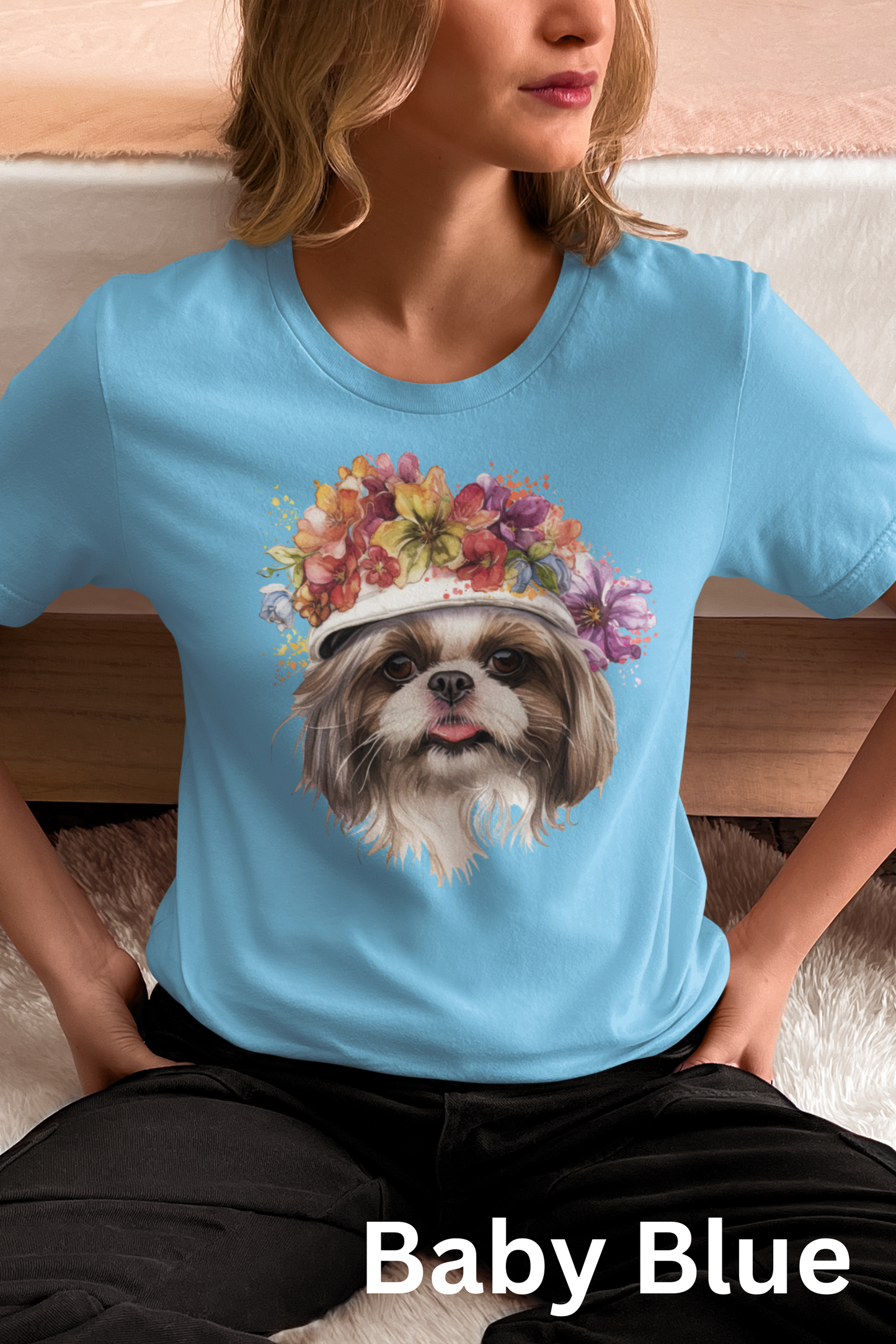 Shih Tzu With Flowers Hat T-Shirt