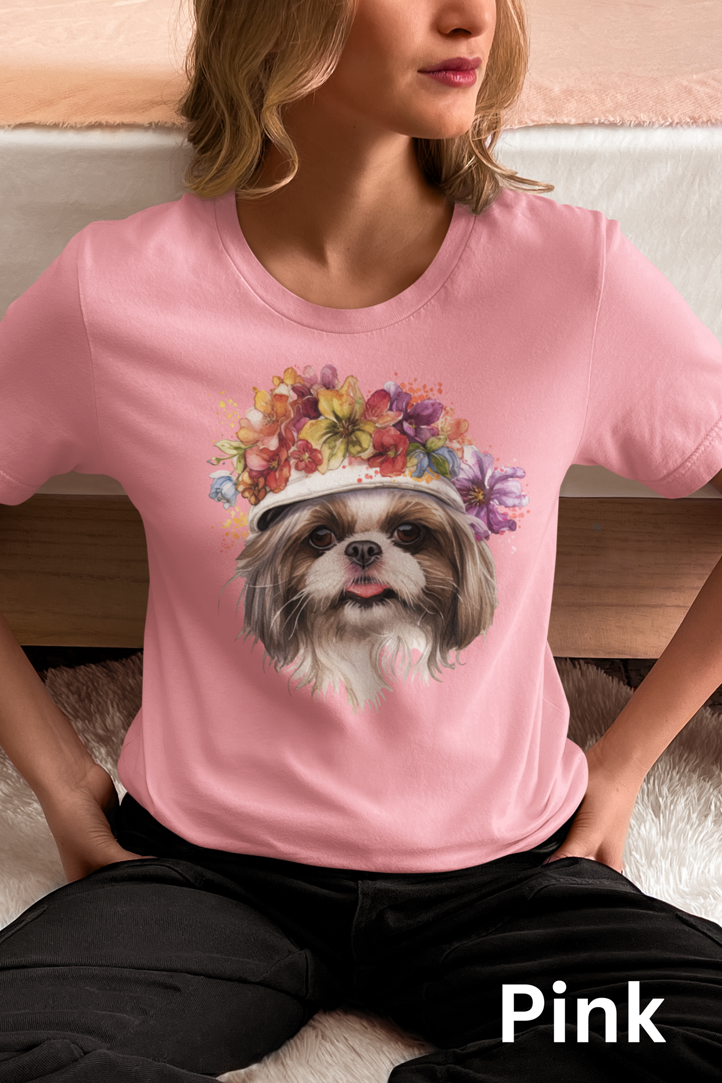 Shih Tzu With Flowers Hat T-Shirt