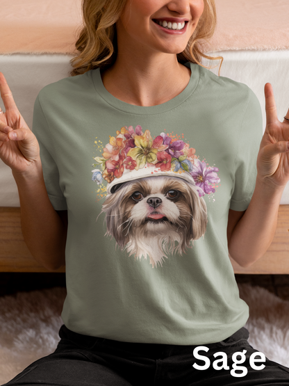 Shih Tzu With Flowers Hat T-Shirt