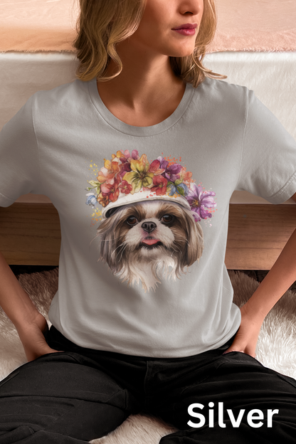 Shih Tzu With Flowers Hat T-Shirt