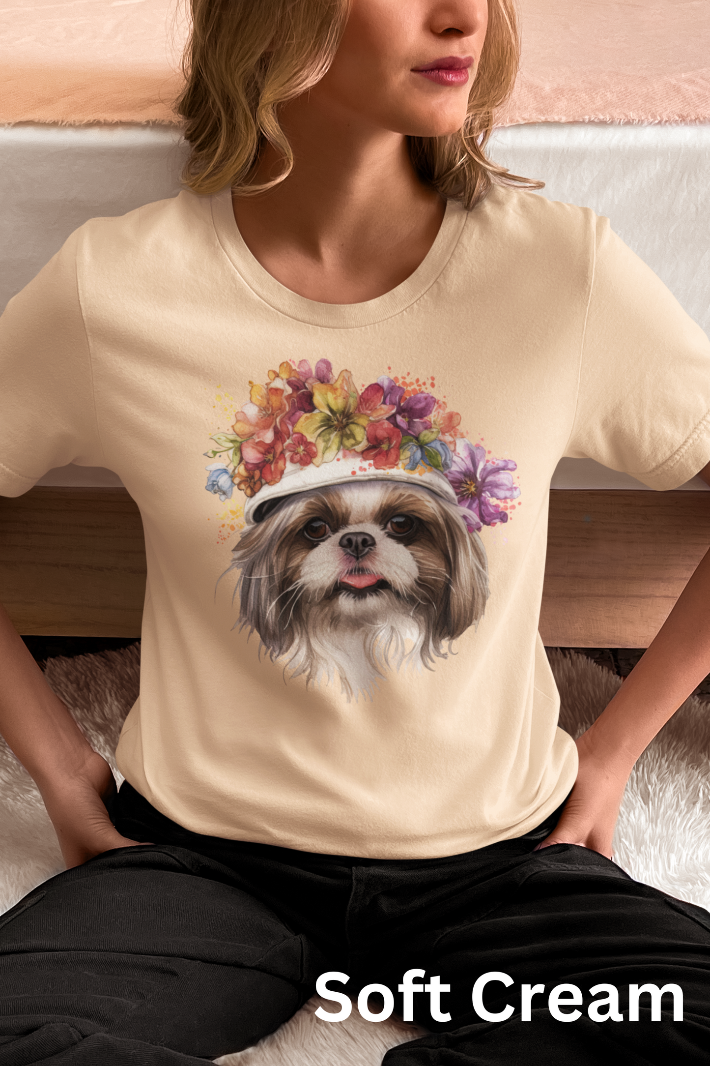 Shih Tzu With Flowers Hat T-Shirt