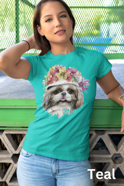 Shih Tzu With Flowers Hat T-Shirt