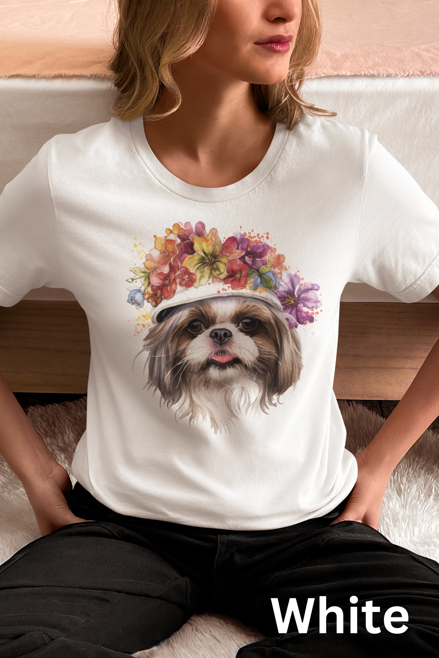 Shih Tzu With Flowers Hat T-Shirt