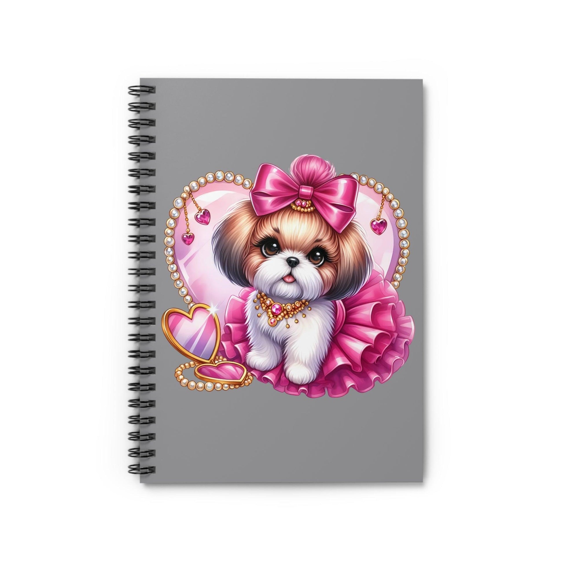 Pink Bow Shih Tzu Ruled Line Spiral Notebook - Shih Tzu Gifts