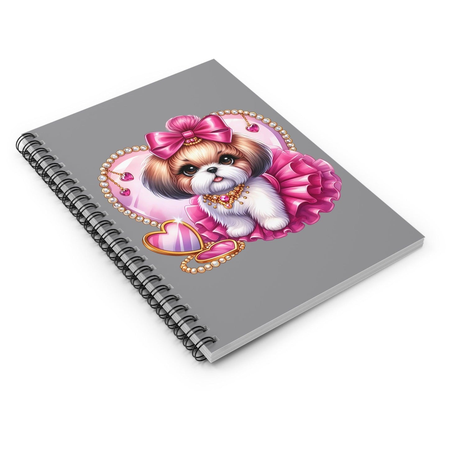 Pink Bow Shih Tzu Ruled Line Spiral Notebook - Shih Tzu Gifts