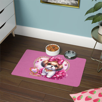 Pink Bow Shih Tzu Pet Food Mat - Shih Tzu Gifts