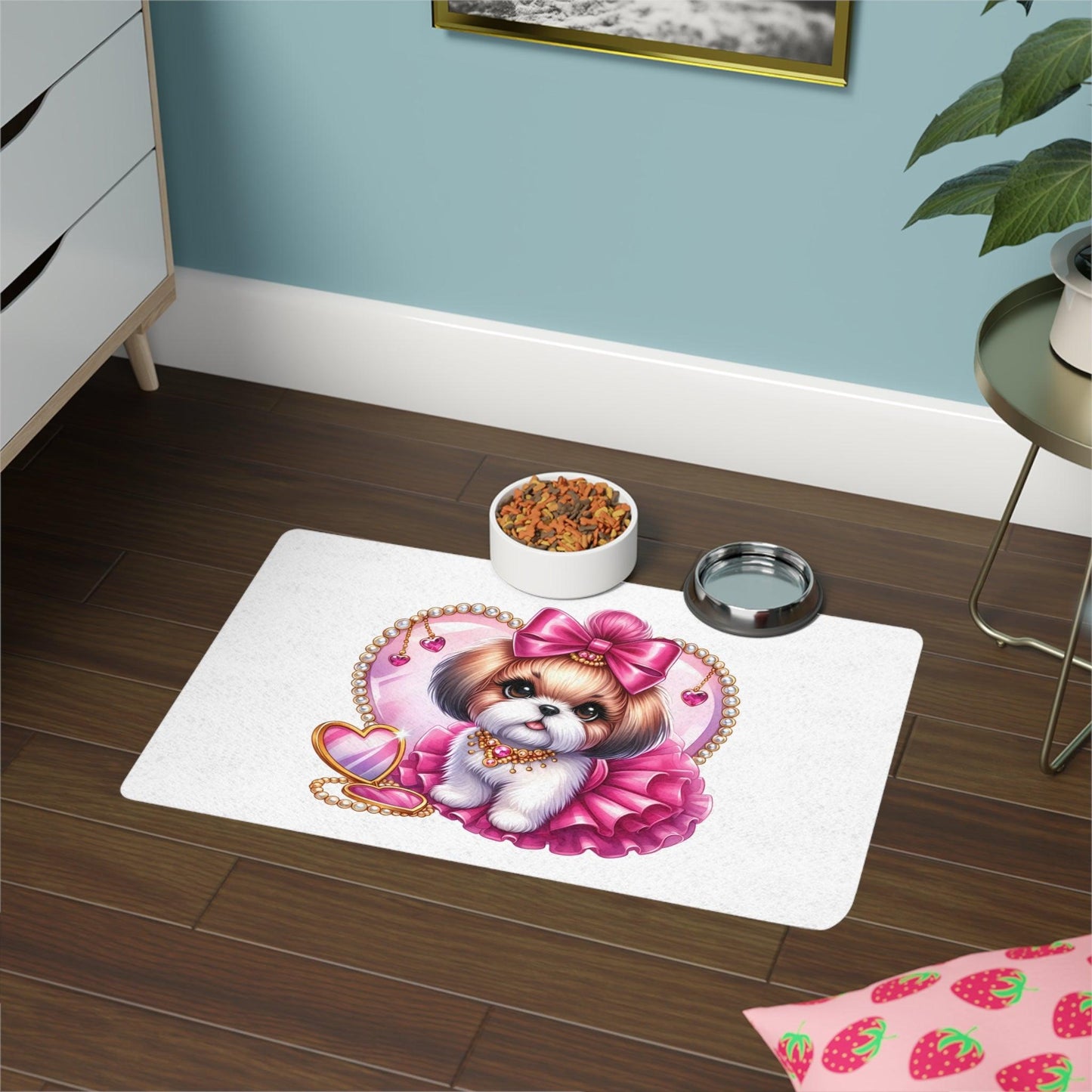 Pink Bow Shih Tzu Pet Food Mat - Shih Tzu Gifts