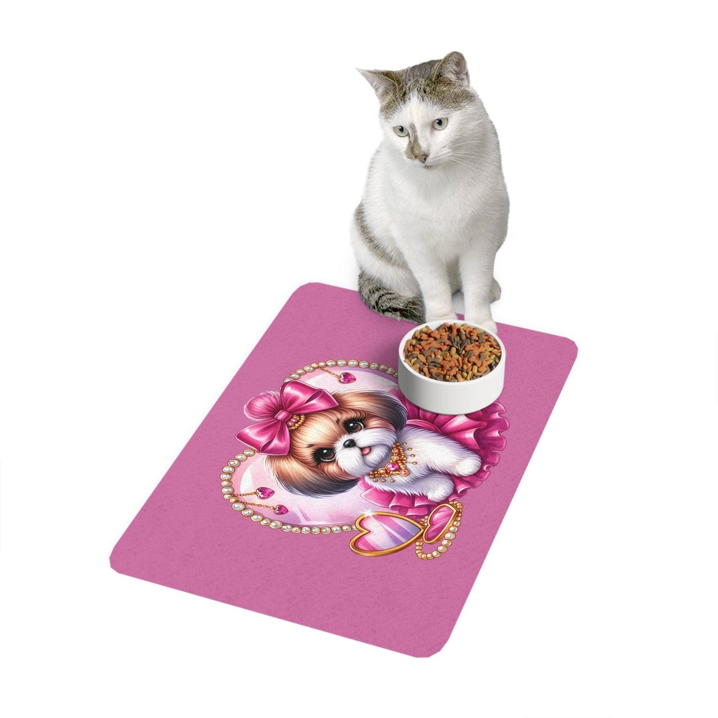 Pink Bow Shih Tzu Pet Food Mat - Shih Tzu Gifts