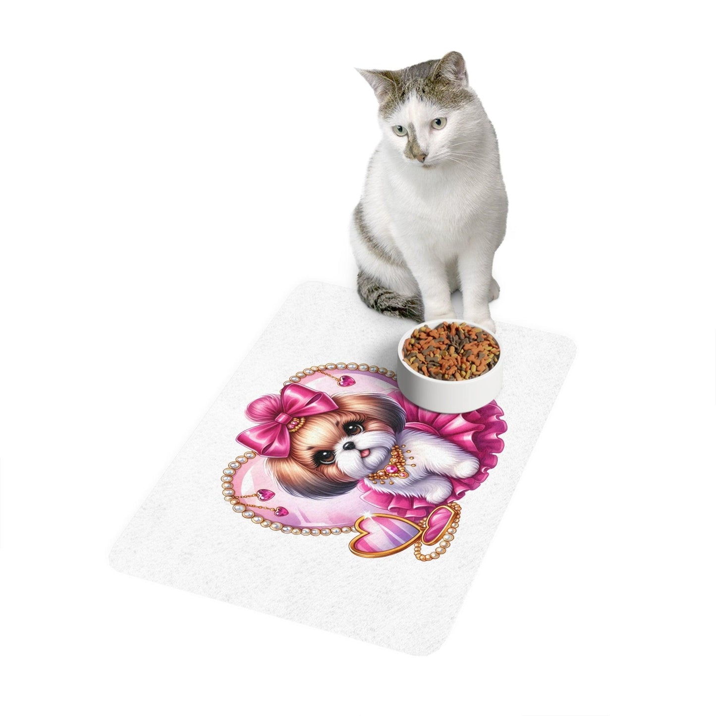 Pink Bow Shih Tzu Pet Food Mat - Shih Tzu Gifts