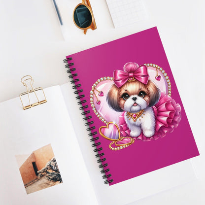 Pink Bow Shih Tzu Ruled Line Spiral Notebook - Shih Tzu Gifts