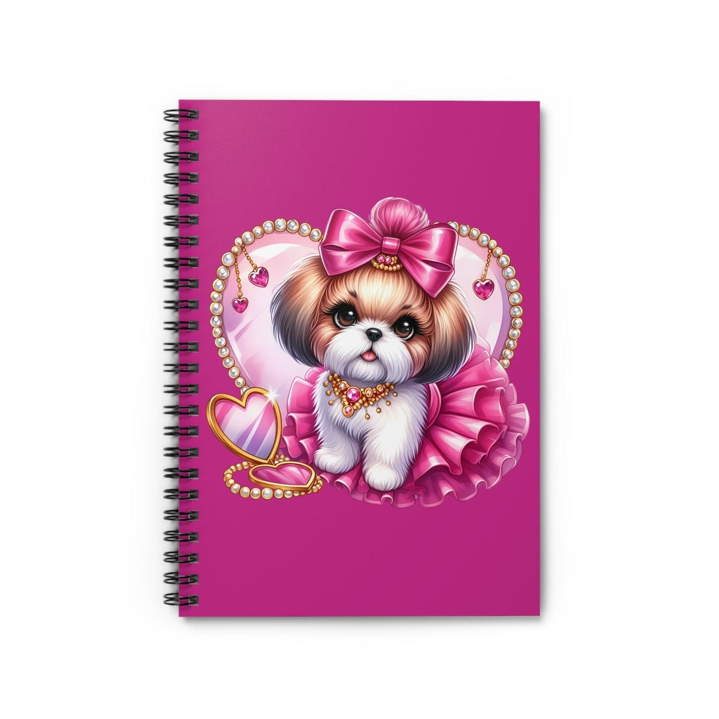 Pink Bow Shih Tzu Ruled Line Spiral Notebook - Shih Tzu Gifts