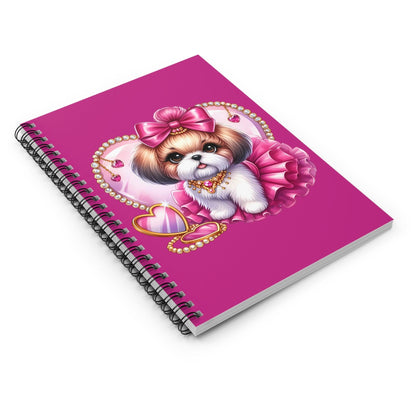 Pink Bow Shih Tzu Ruled Line Spiral Notebook - Shih Tzu Gifts