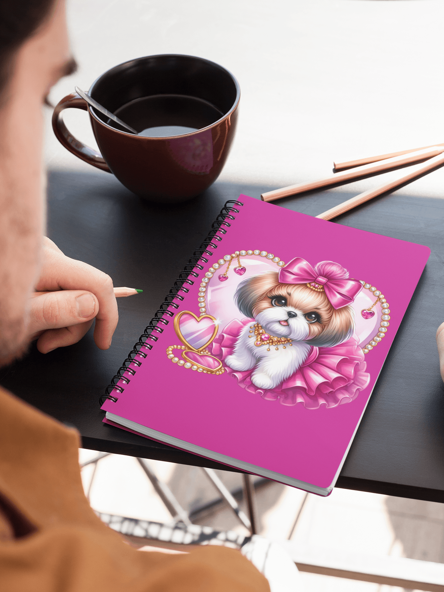 Pink Bow Shih Tzu Ruled Line Spiral Notebook - Shih Tzu Gifts