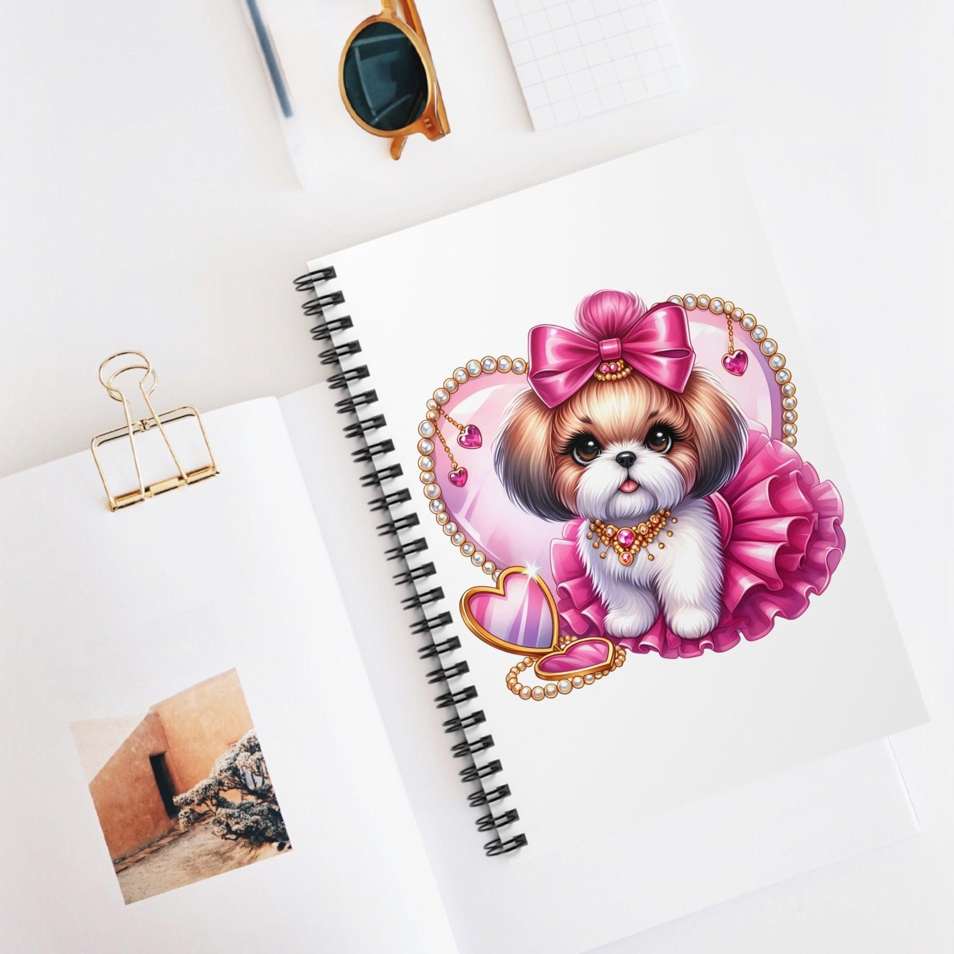 Pink Bow Shih Tzu Ruled Line Spiral Notebook - Shih Tzu Gifts