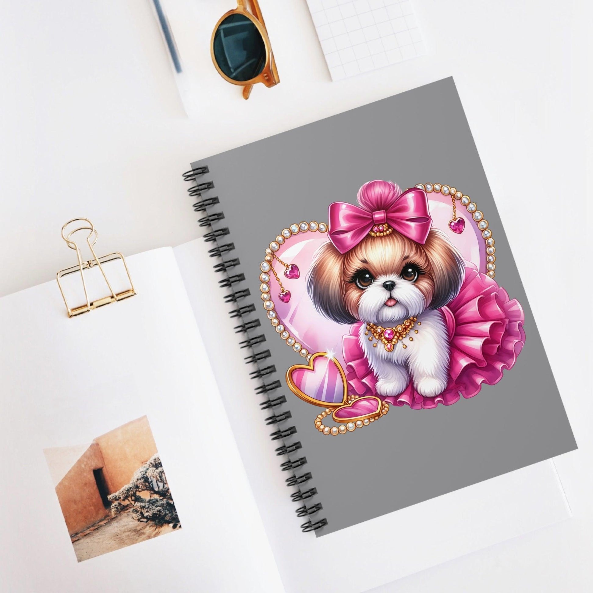 Pink Bow Shih Tzu Ruled Line Spiral Notebook - Shih Tzu Gifts