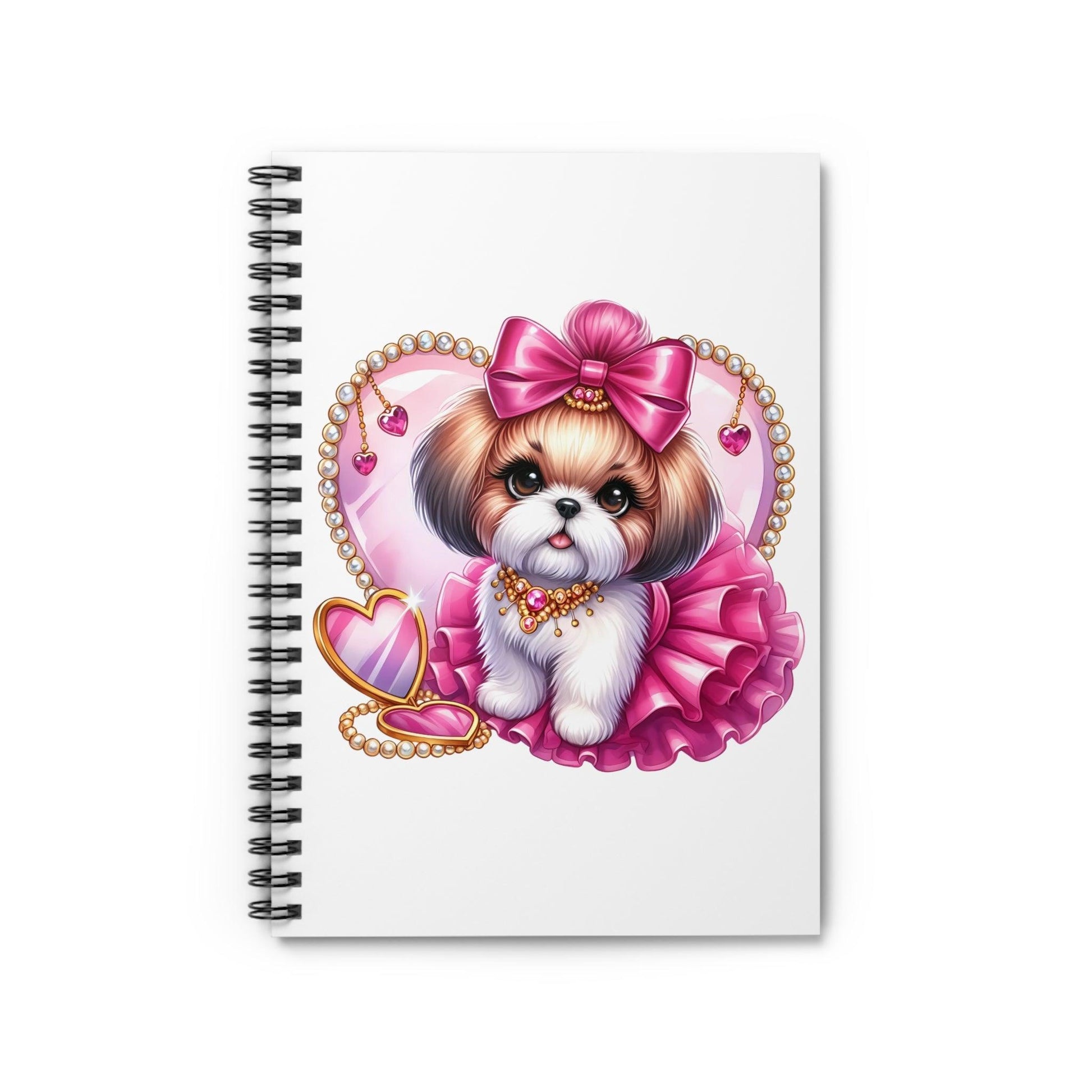 Pink Bow Shih Tzu Ruled Line Spiral Notebook - Shih Tzu Gifts