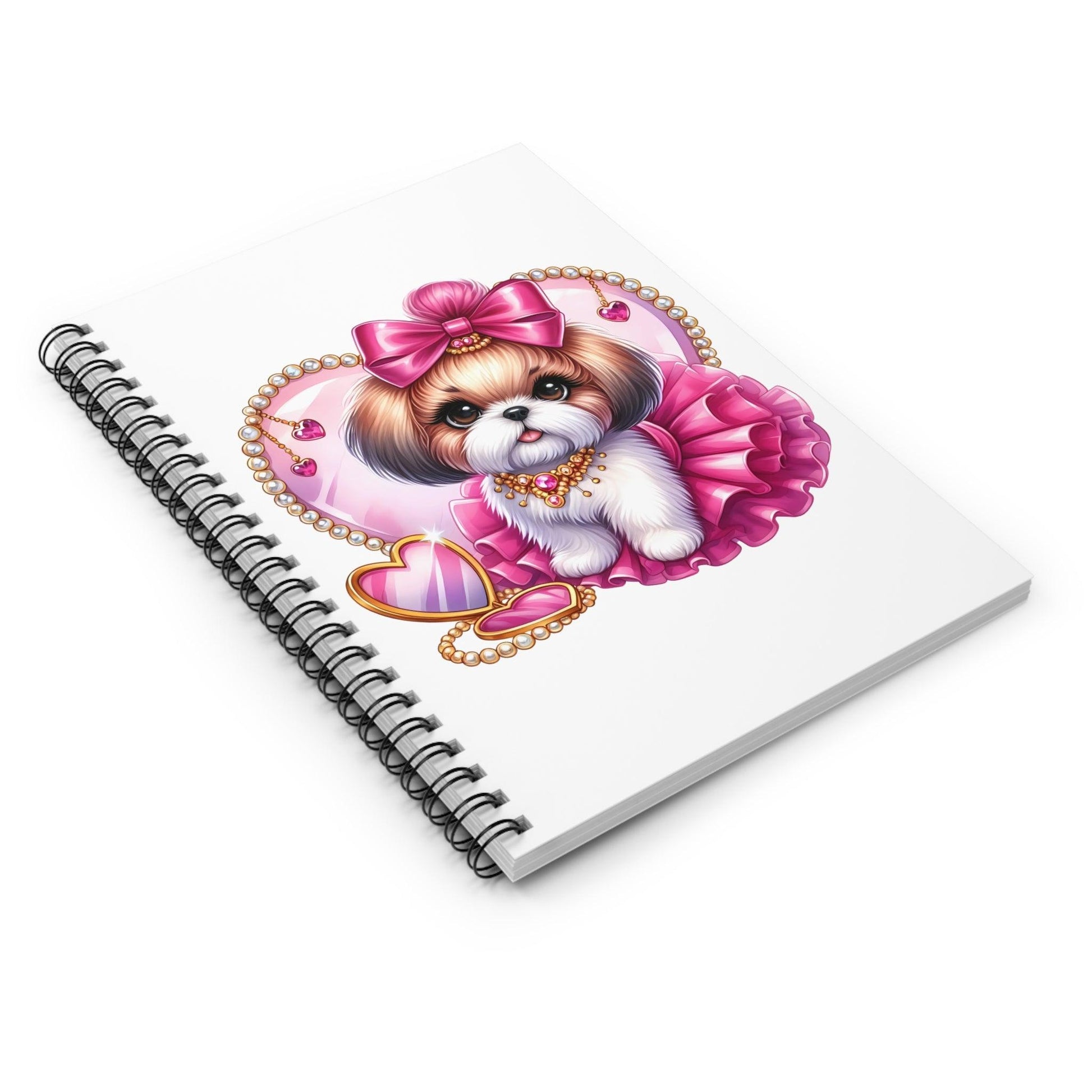 Pink Bow Shih Tzu Ruled Line Spiral Notebook - Shih Tzu Gifts