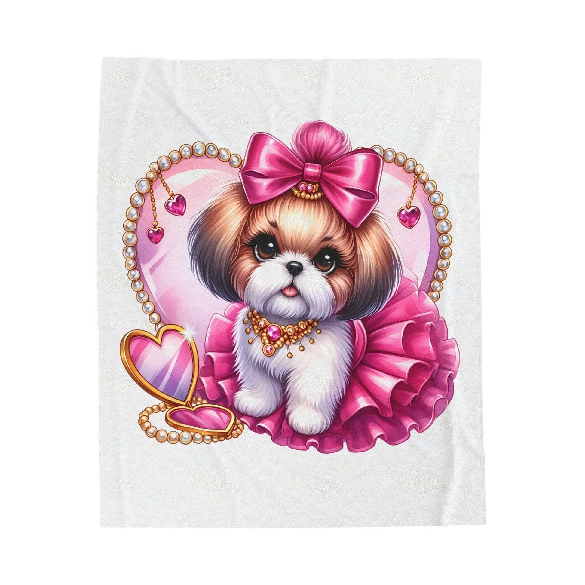 Pink Bow Shih Tzu Velveteen Plush Blanket - Shih Tzu Gifts