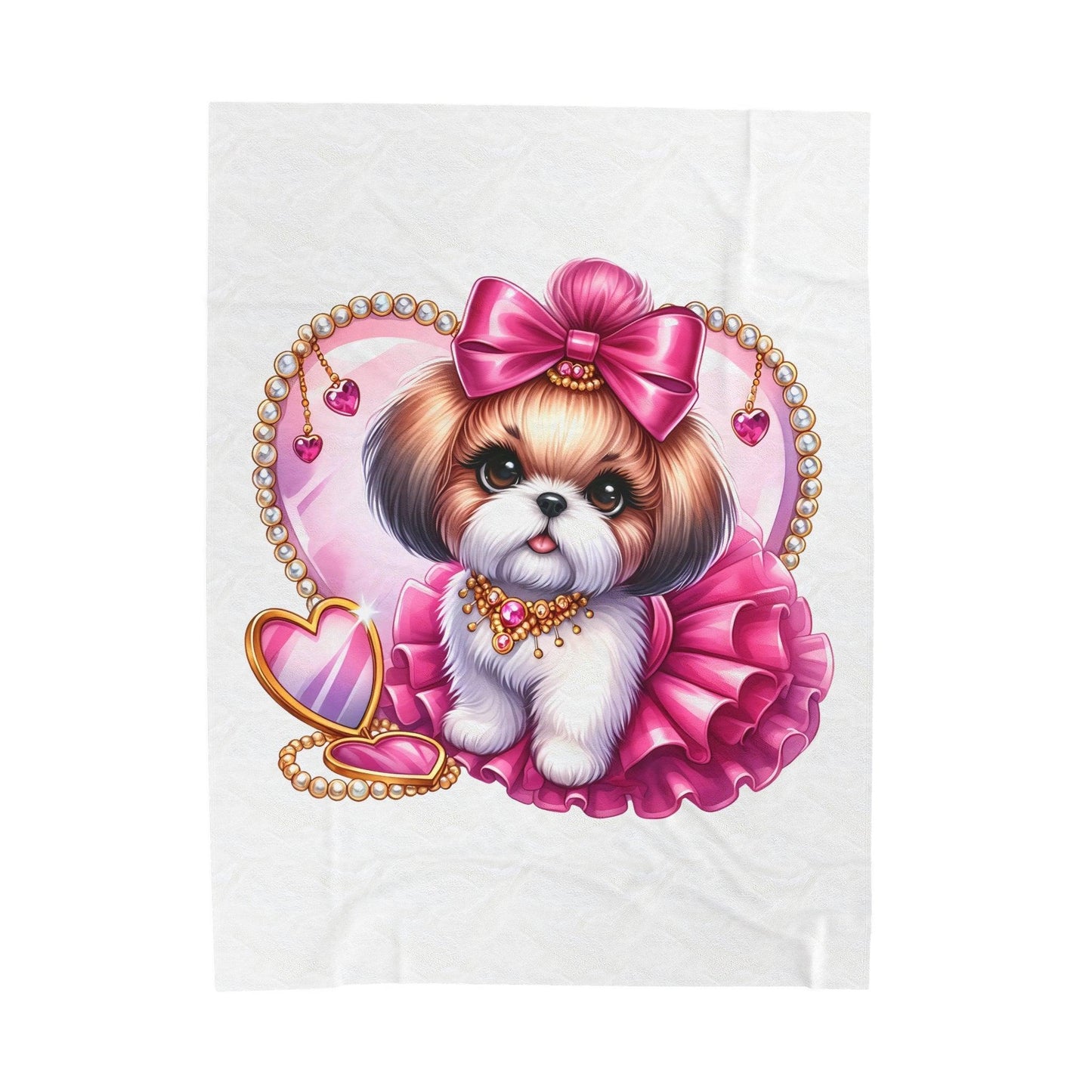 Pink Bow Shih Tzu Velveteen Plush Blanket - Shih Tzu Gifts