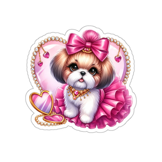 Pink Bow Shih Tzu Die-Cut Stickers - Shih Tzu Gifts