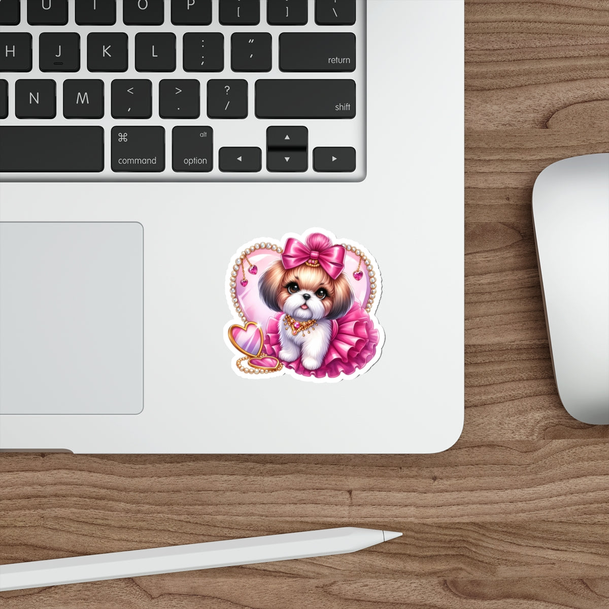 Pink Bow Shih Tzu Die-Cut Stickers