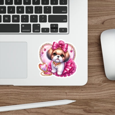 Pink Bow Shih Tzu Die-Cut Stickers