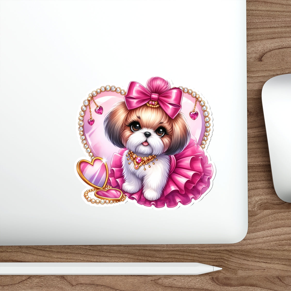 Pink Bow Shih Tzu Die-Cut Stickers