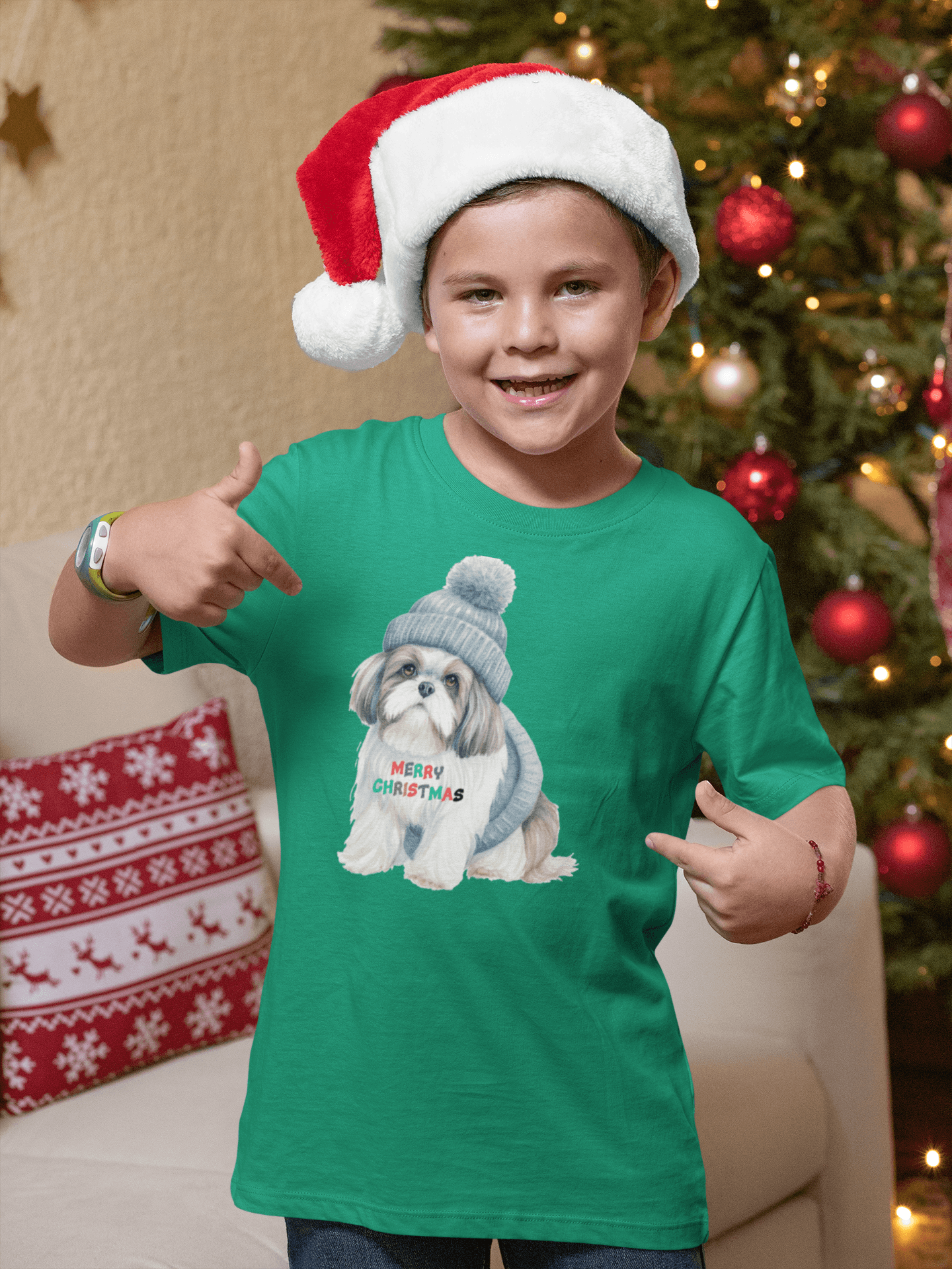 Merry Christmas Shih Tzu Tee - Festive Holiday Shirt for Kids - Shih Tzu Gifts