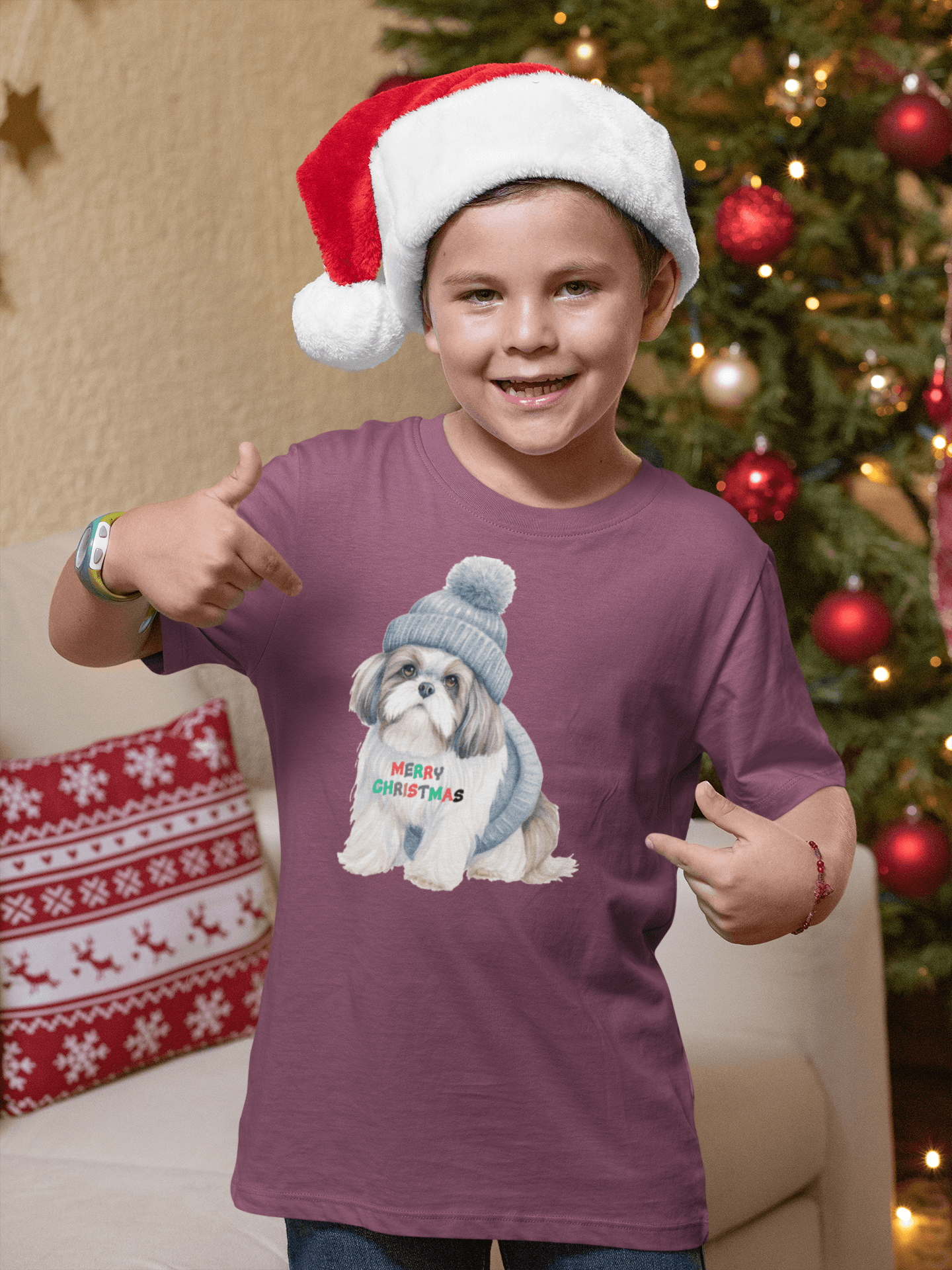 Merry Christmas Shih Tzu Tee - Festive Holiday Shirt for Kids - Shih Tzu Gifts