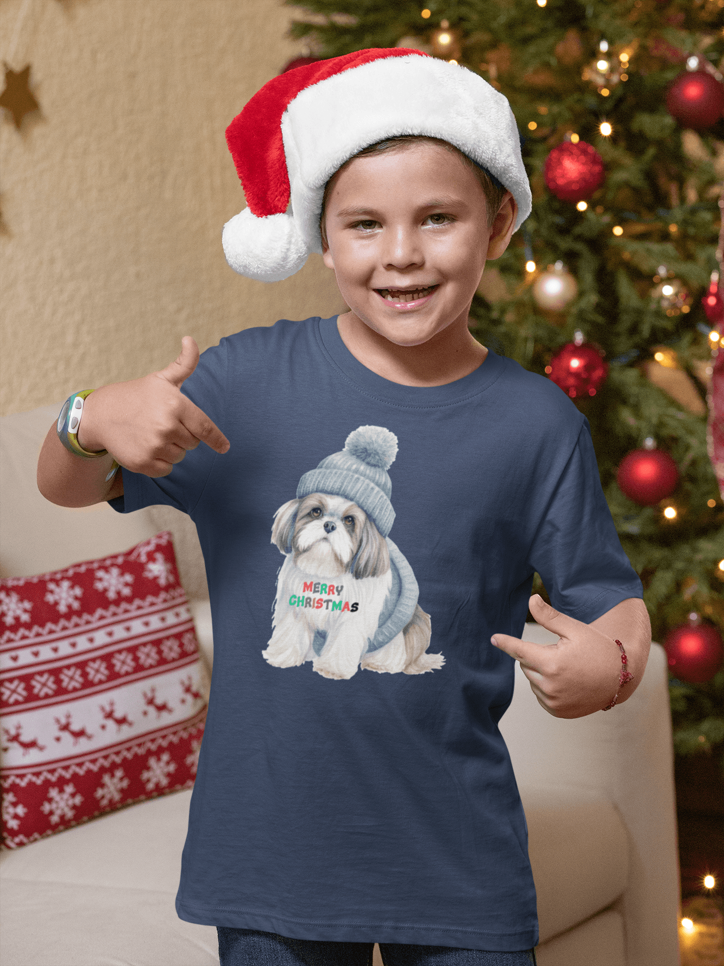 Merry Christmas Shih Tzu Tee - Festive Holiday Shirt for Kids - Shih Tzu Gifts