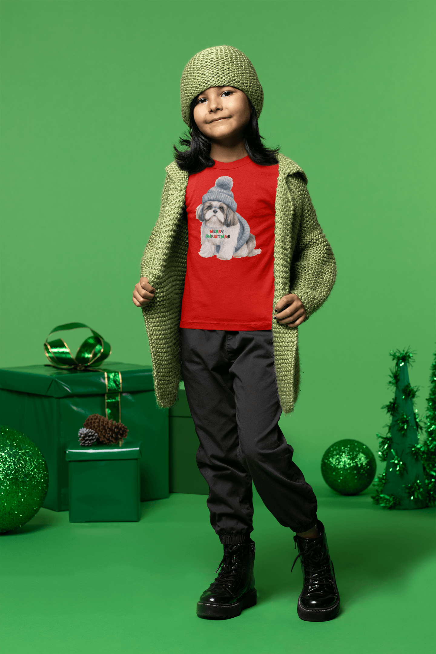 Merry Christmas Shih Tzu Tee - Festive Holiday Shirt for Kids - Shih Tzu Gifts