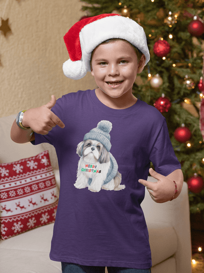 Merry Christmas Shih Tzu Tee - Festive Holiday Shirt for Kids - Shih Tzu Gifts