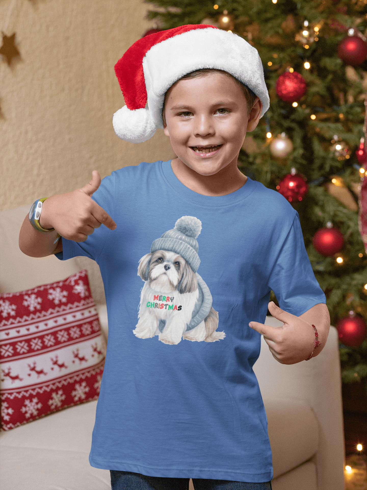 Merry Christmas Shih Tzu Tee - Festive Holiday Shirt for Kids - Shih Tzu Gifts